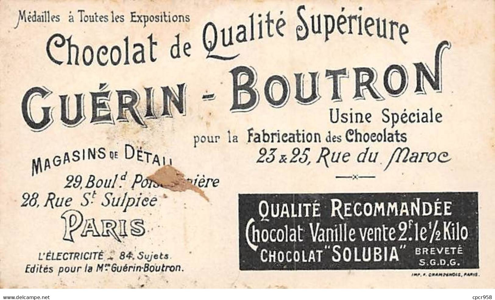 Chromos -COR11846 - Chocolat Guérin-Boutron - L'électricité - Perforatrice Rotative électrique - Hommes -  6x10cm Env. - Guerin Boutron