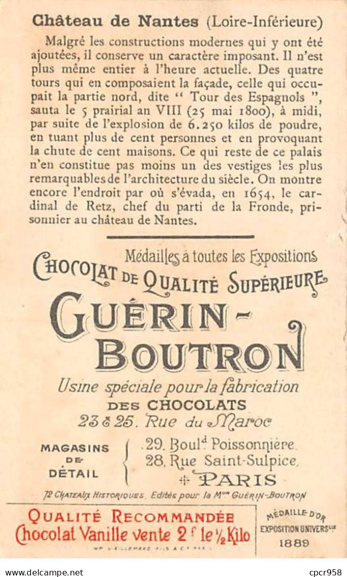 Chromos -COR12024 - Chocolat Guérin-Boutron - Château De Nantes - Loire-inférieure - 6x11cm Env. - Guérin-Boutron