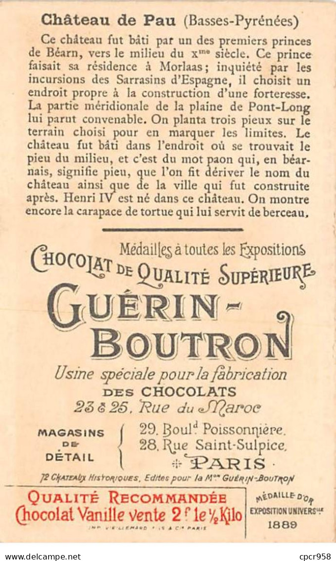 Chromos -COR12023 - Chocolat Guérin-Boutron - Château De Rambouillet - Seine-et-Oise - 6x11cm Env. - Guerin Boutron
