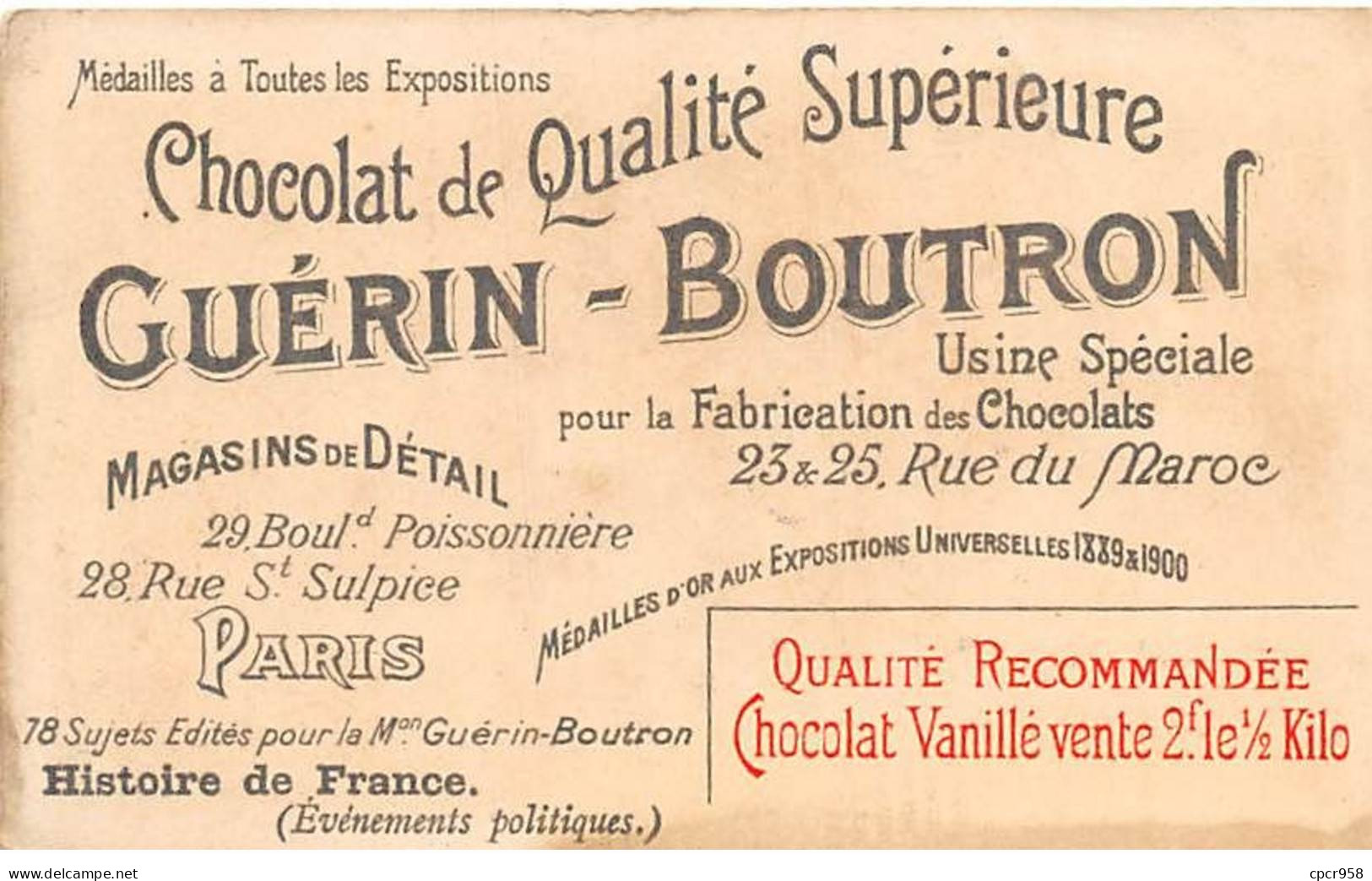 Chromos -COR11830 - Chocolat Guérin-Boutron - Louis XVIII - Retour De L'ile D'Elbe - Soldats -  6x10cm Env. - Guerin Boutron