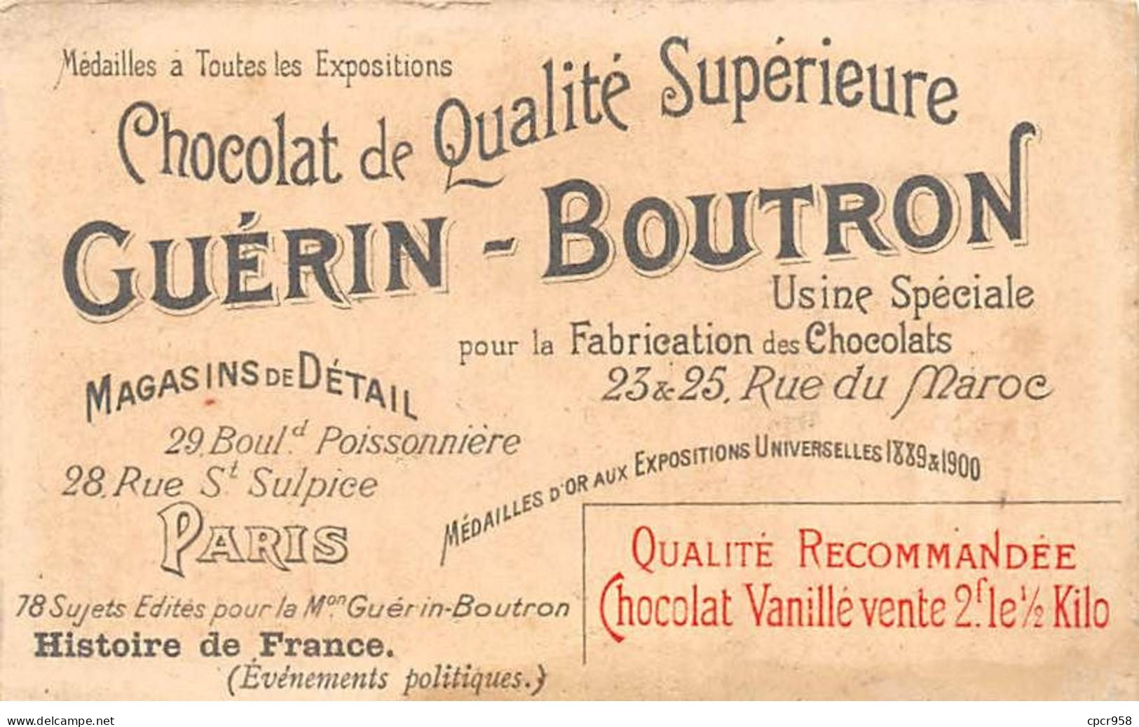 Chromos -COR11831 - Chocolat Guérin-Boutron - Louis XVIII - Sainte-Hélène  -  6x10cm Env. - Guerin Boutron
