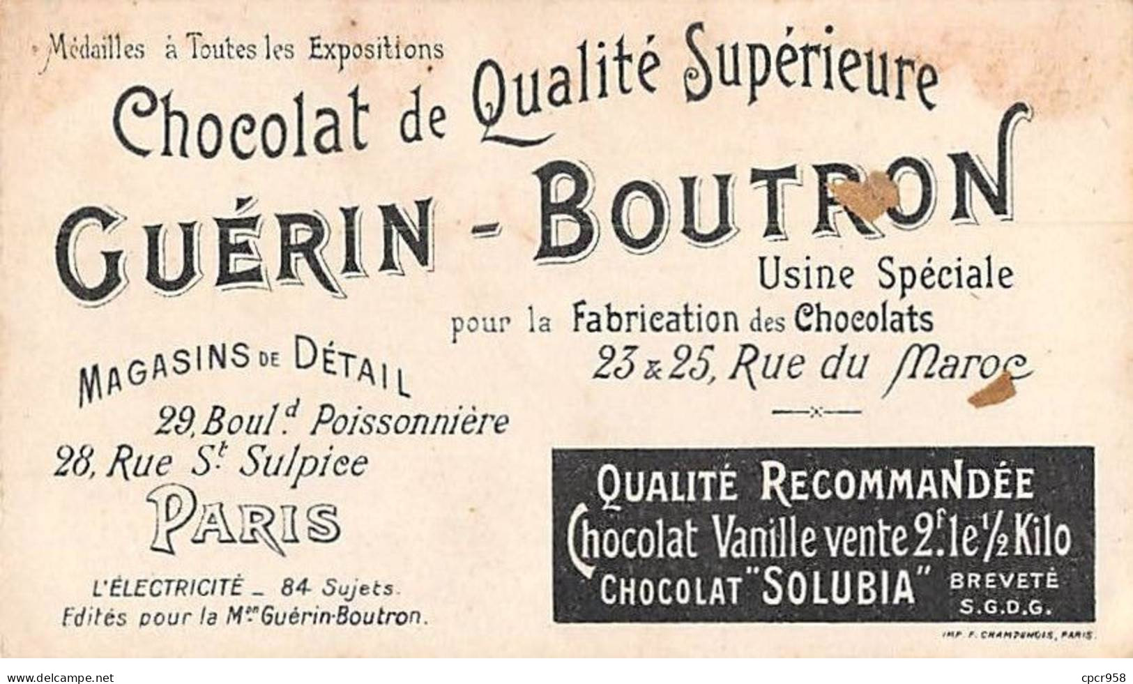 Chromos -COR11852 - Chocolat Guérin-Boutron - L'électricité - Appareils Moteurs Des Sous-marins - Hommes -  6x10cm Env. - Guerin Boutron