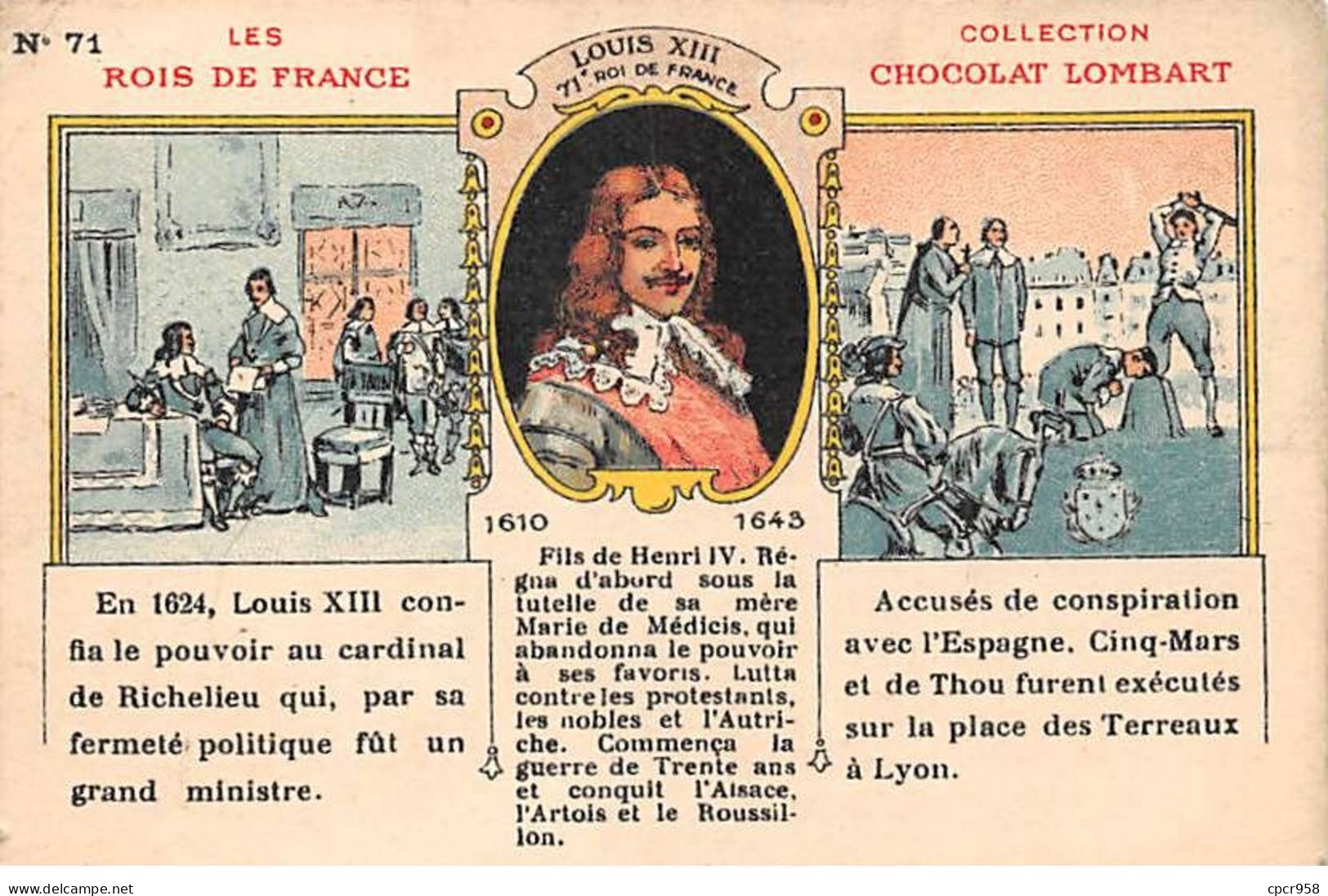 Chromos -COR12019 - Chocolat Lombart - Les Rois De France - Louis XIII - Hommes  - 7x10cm Env. - Lombart