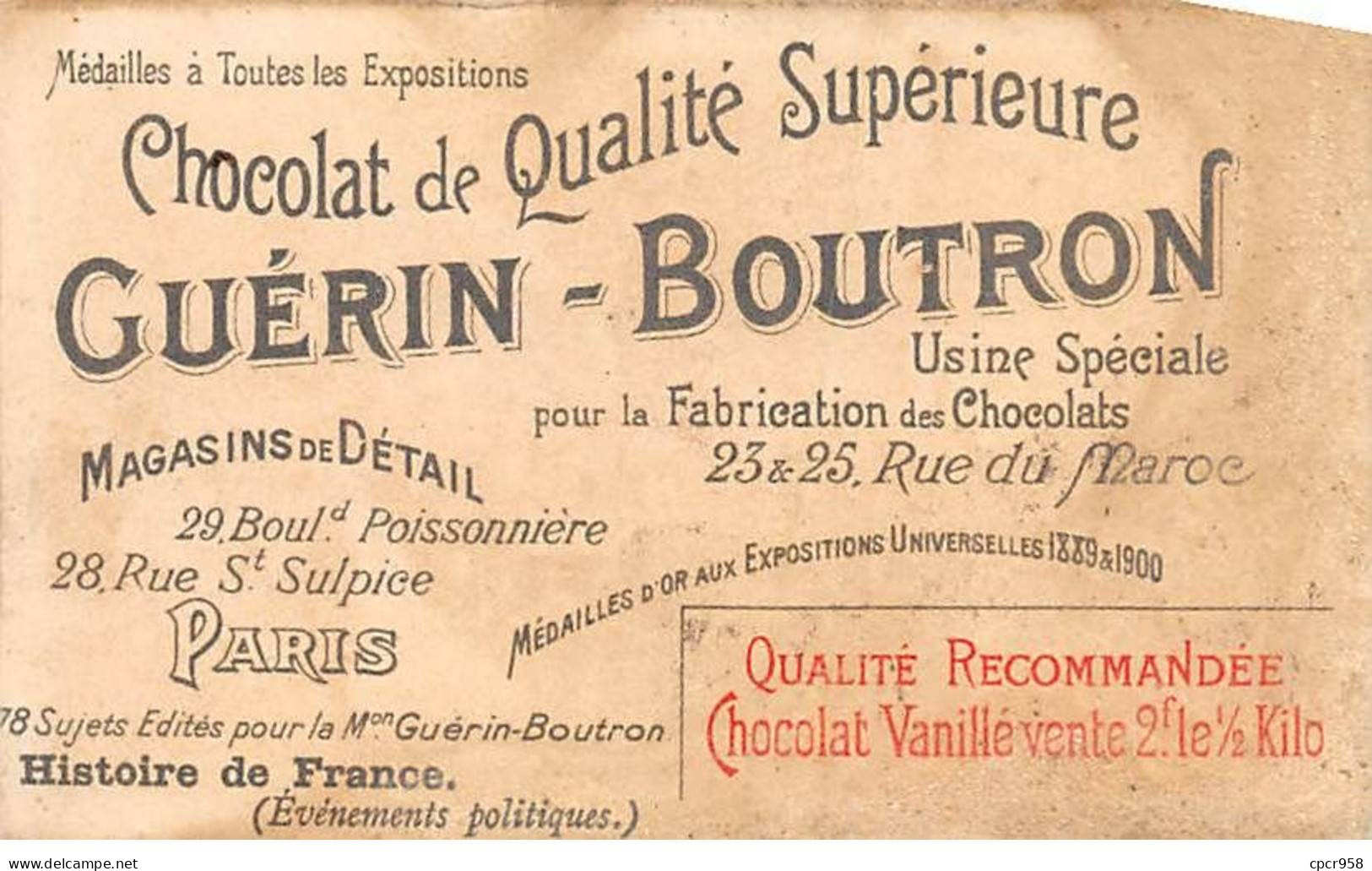 Chromos -COR11822 - Chocolat Guérin-Boutron - Présidence Carnot - Assassinat De Carnot - Lyon -  6x10cm Env. - Guérin-Boutron