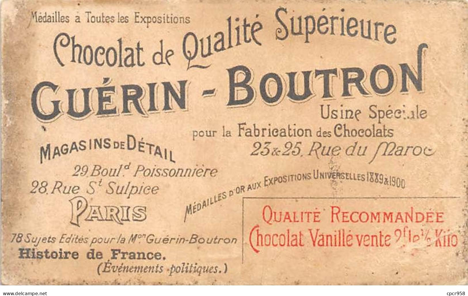 Chromos -COR11823 - Chocolat Guérin-Boutron - Présidence F.Faure - Tsar - Paris - Carrosse - Foule -  6x10cm Env. - Guérin-Boutron