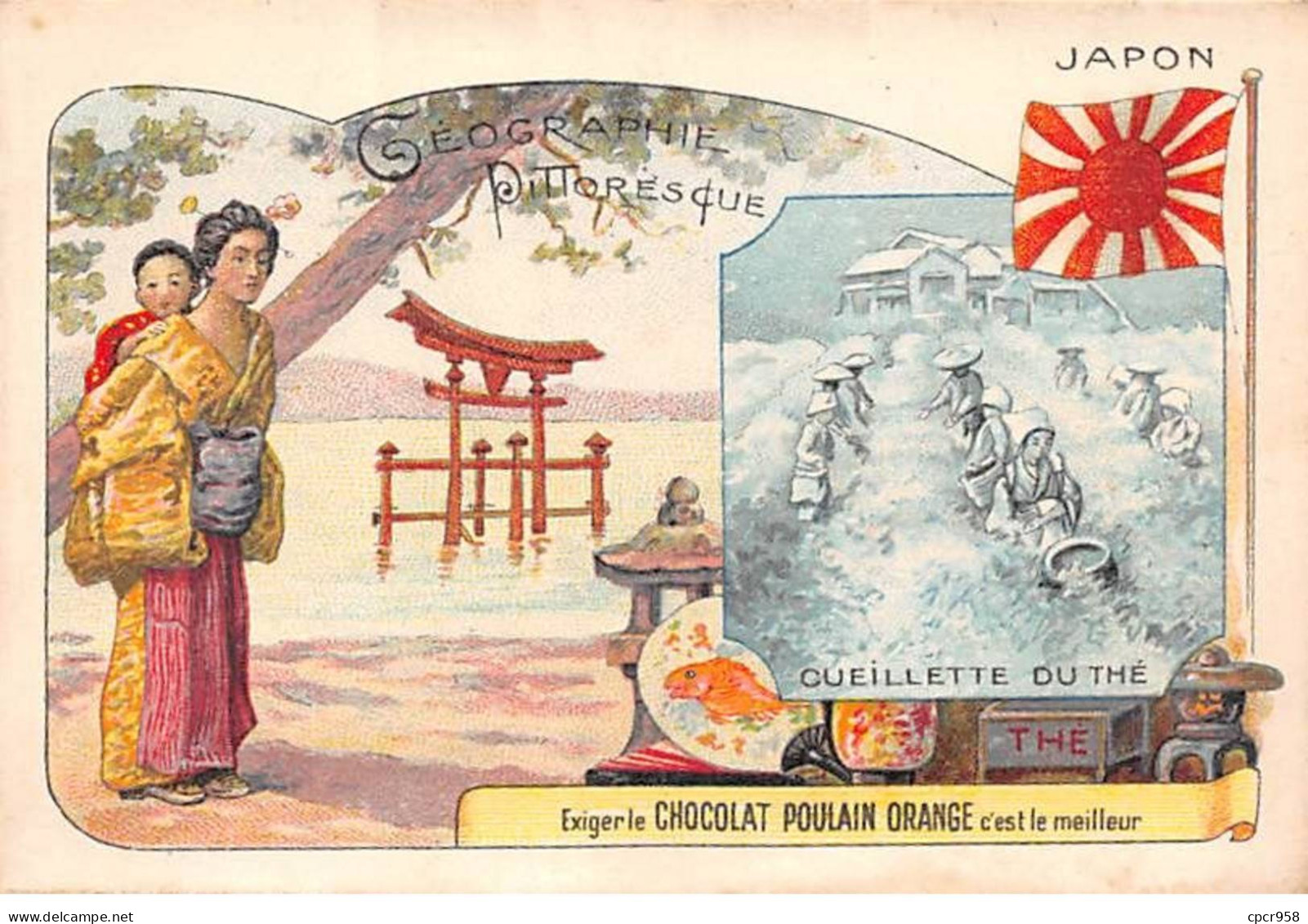 Chromos -COR11809 - Chocolat Poulain Orange - Géographie Pittoresque - Japon - Femme - Thé  -  7x10cm Env. - Poulain