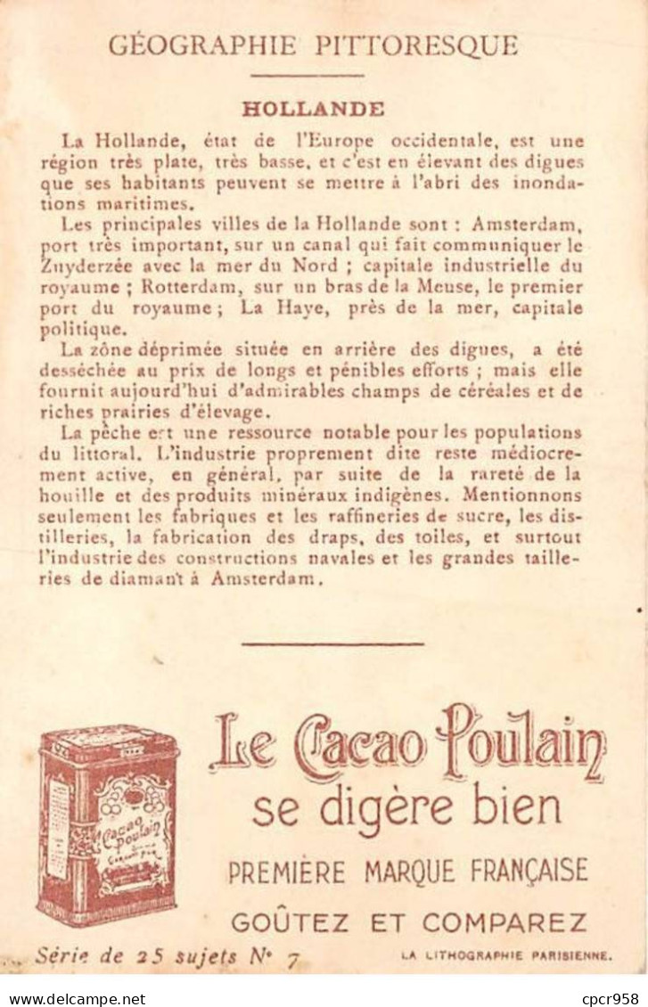 Chromos -COR11808 - Chocolat Poulain Orange - Géographie Pittoresque - Hollande - Bateaux - Femme  -  7x10cm Env. - Poulain