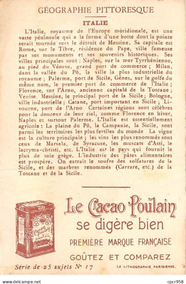 Chromos -COR11806 - Chocolat Poulain Orange - Géographie Pittoresque - Italie - Marchand De Macaronis  -  7x10cm Env. - Poulain