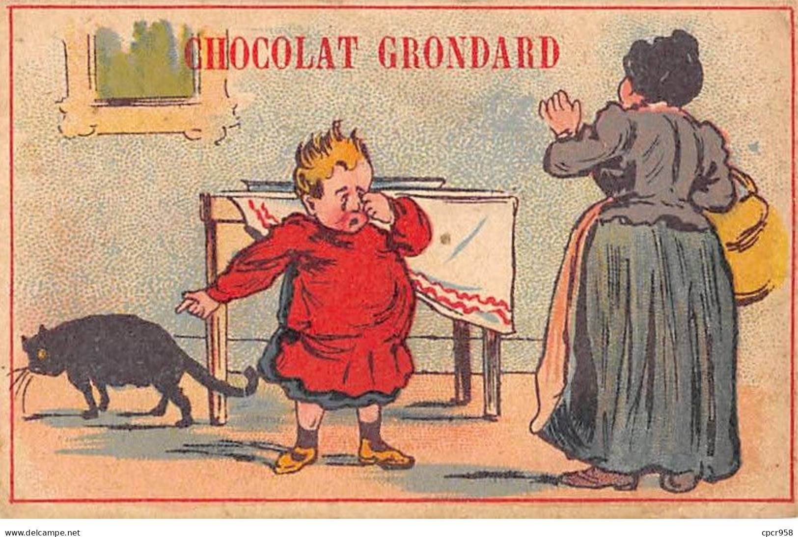Chromos -COR11784 - Chocolat Grondard - Chat - Garçon - Femme - Table  -  6x10cm Env. - Sonstige & Ohne Zuordnung