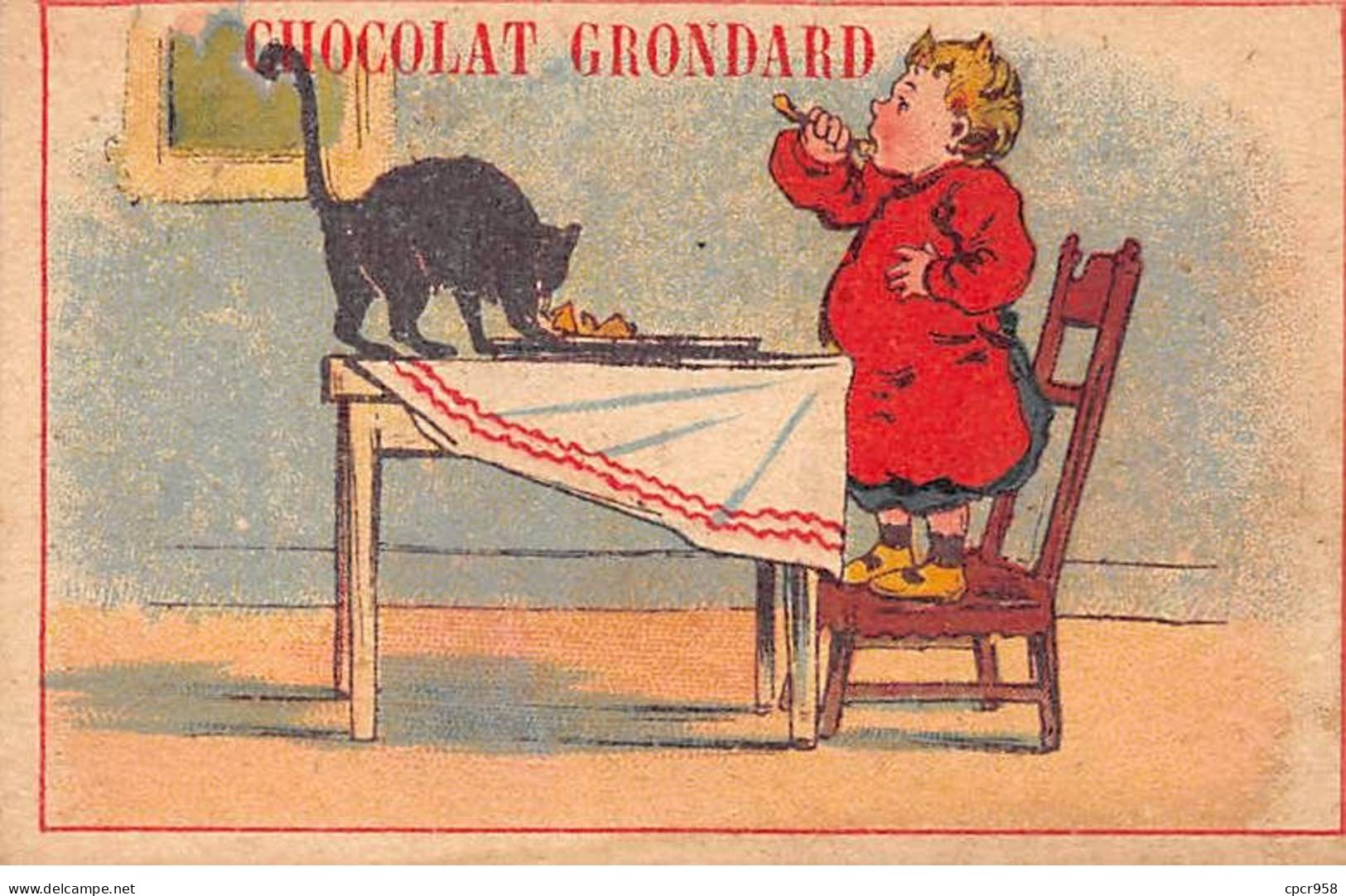 Chromos -COR11782 - Chocolat Grondard - Enfant - Chat - Table   -  6x10cm Env. - Otros & Sin Clasificación