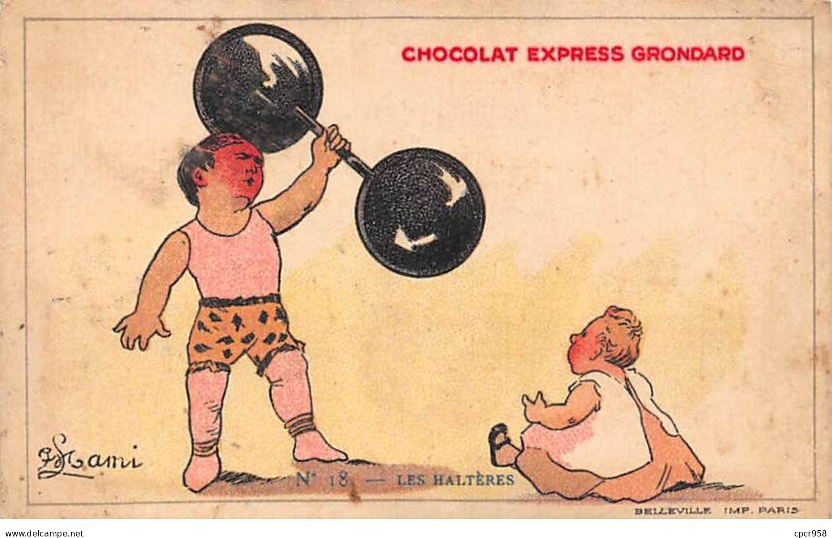 Chromos -COR11780 - Chocolat Express Grondard - Homme - Haltère - Bébé  -  7x11cm Env. - Other & Unclassified