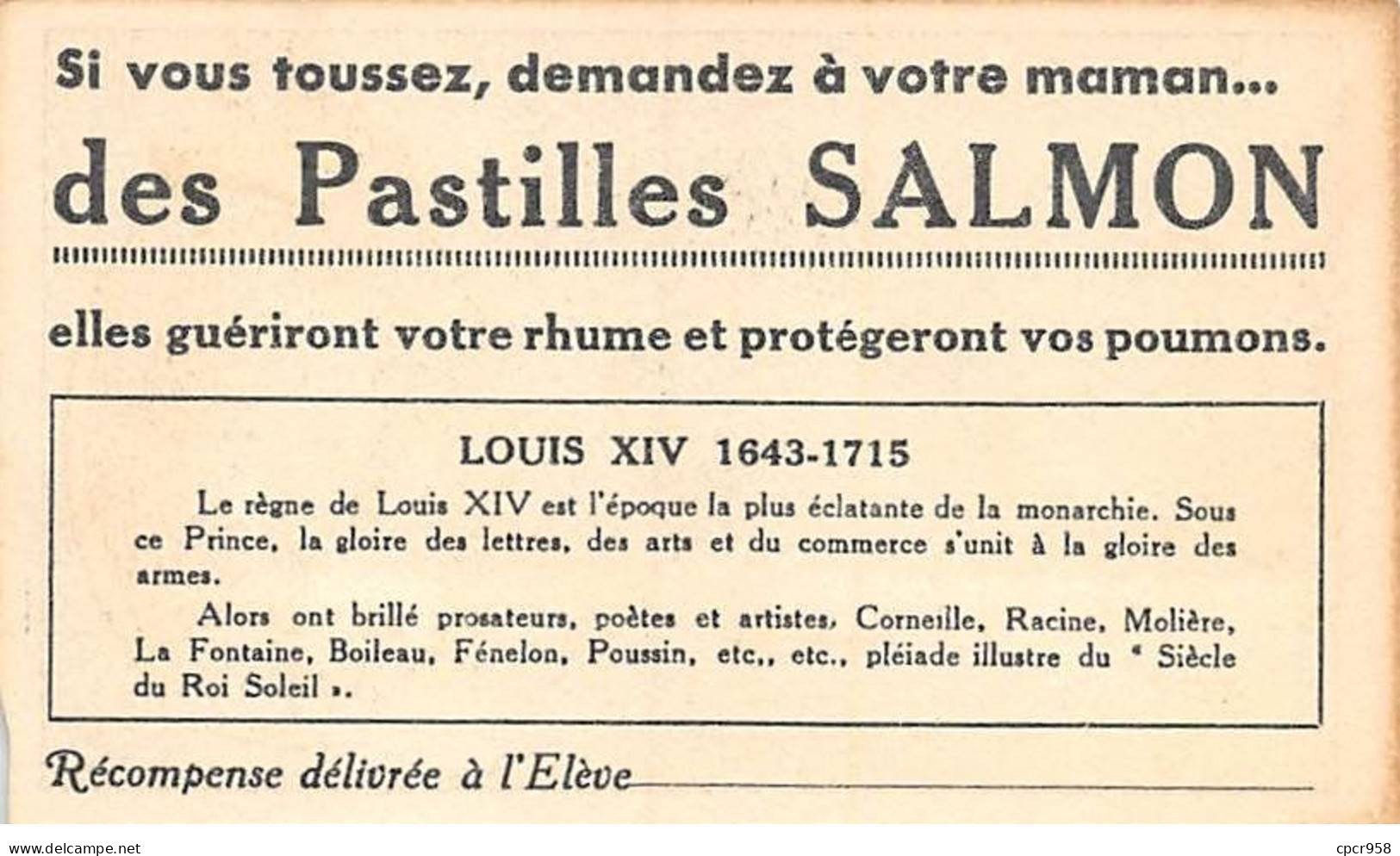 Chromos -COR11968 - Pastilles SALMON -  Louis XIV - Hommes -Femmes - Table -  6x10cm Env. - Other & Unclassified