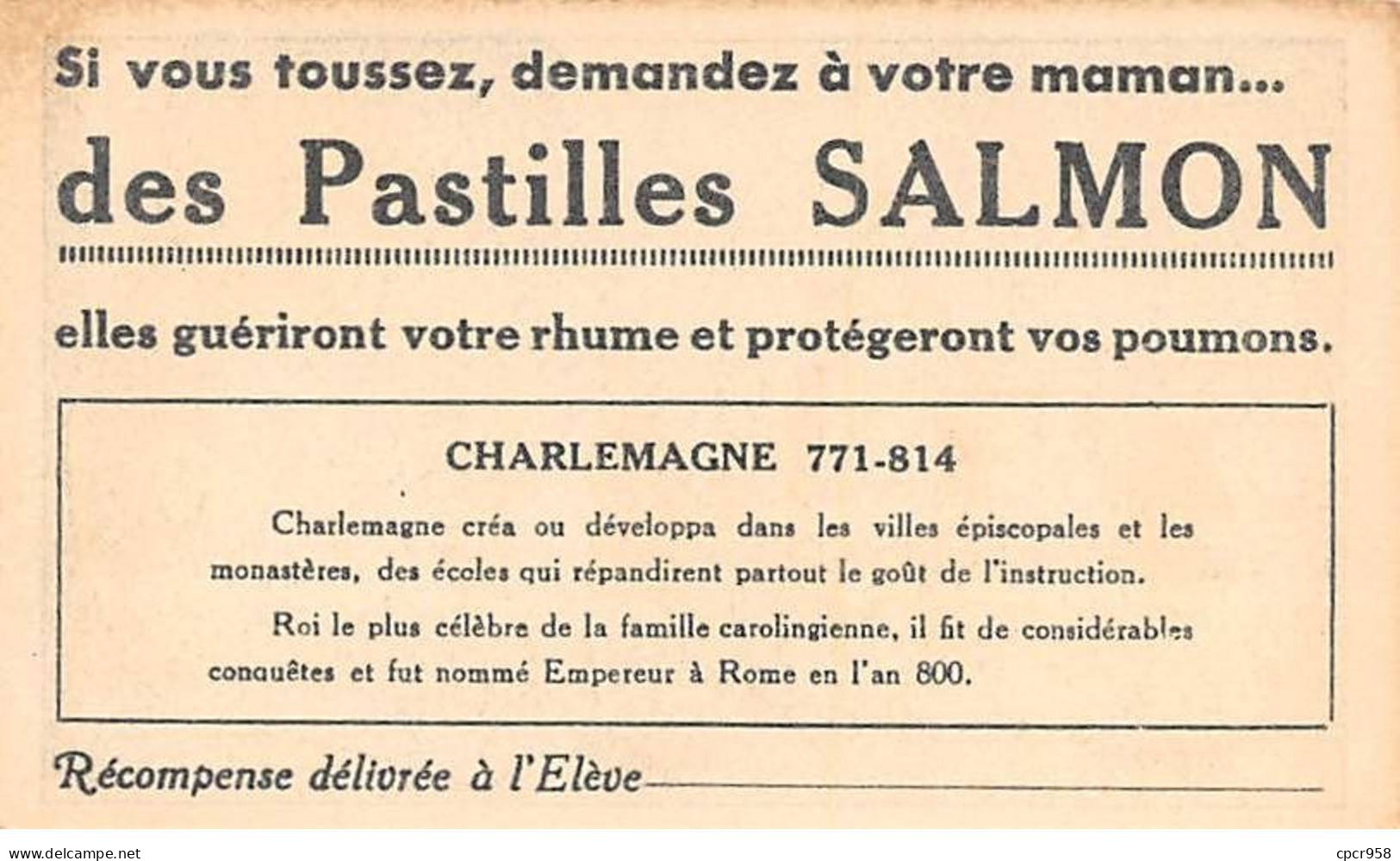 Chromos -COR11965 - Pastilles SALMON -  Charlemagne - Hommes - Enfants -  6x10cm Env. - Other & Unclassified