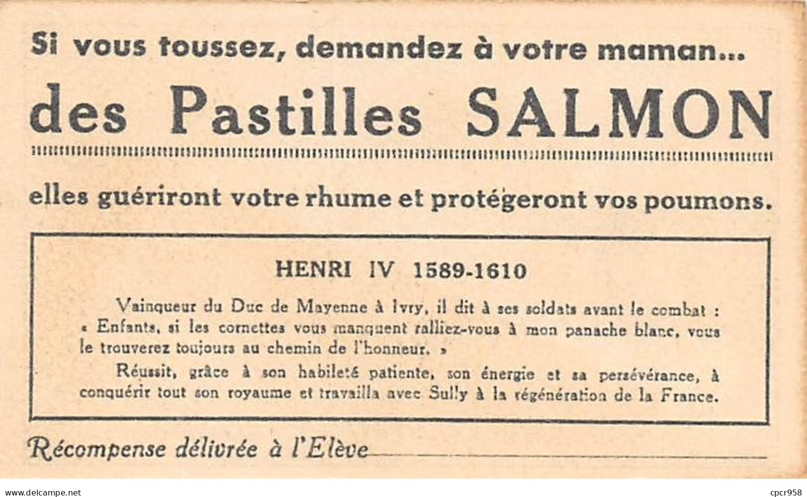 Chromos -COR11966 - Pastilles SALMON -  Henri IV - Hommes -Chevaux -  6x10cm Env. - Sonstige & Ohne Zuordnung