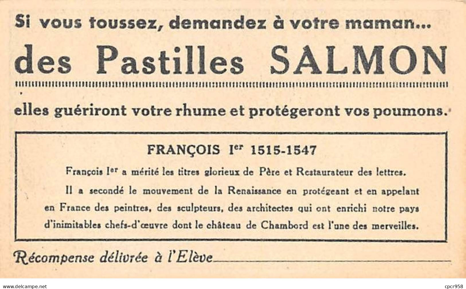 Chromos -COR11964 - Pastilles SALMON -  François Ier - Hommes - Femmes - Château -  6x10cm Env. - Sonstige & Ohne Zuordnung