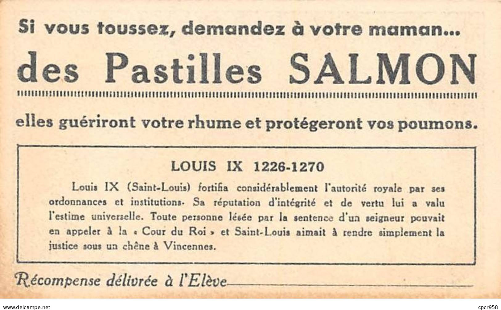 Chromos -COR11962 - Pastilles SALMON -  Louis IX - Roi - Femmes - Hommes - Forêt  -  6x10cm Env. - Other & Unclassified