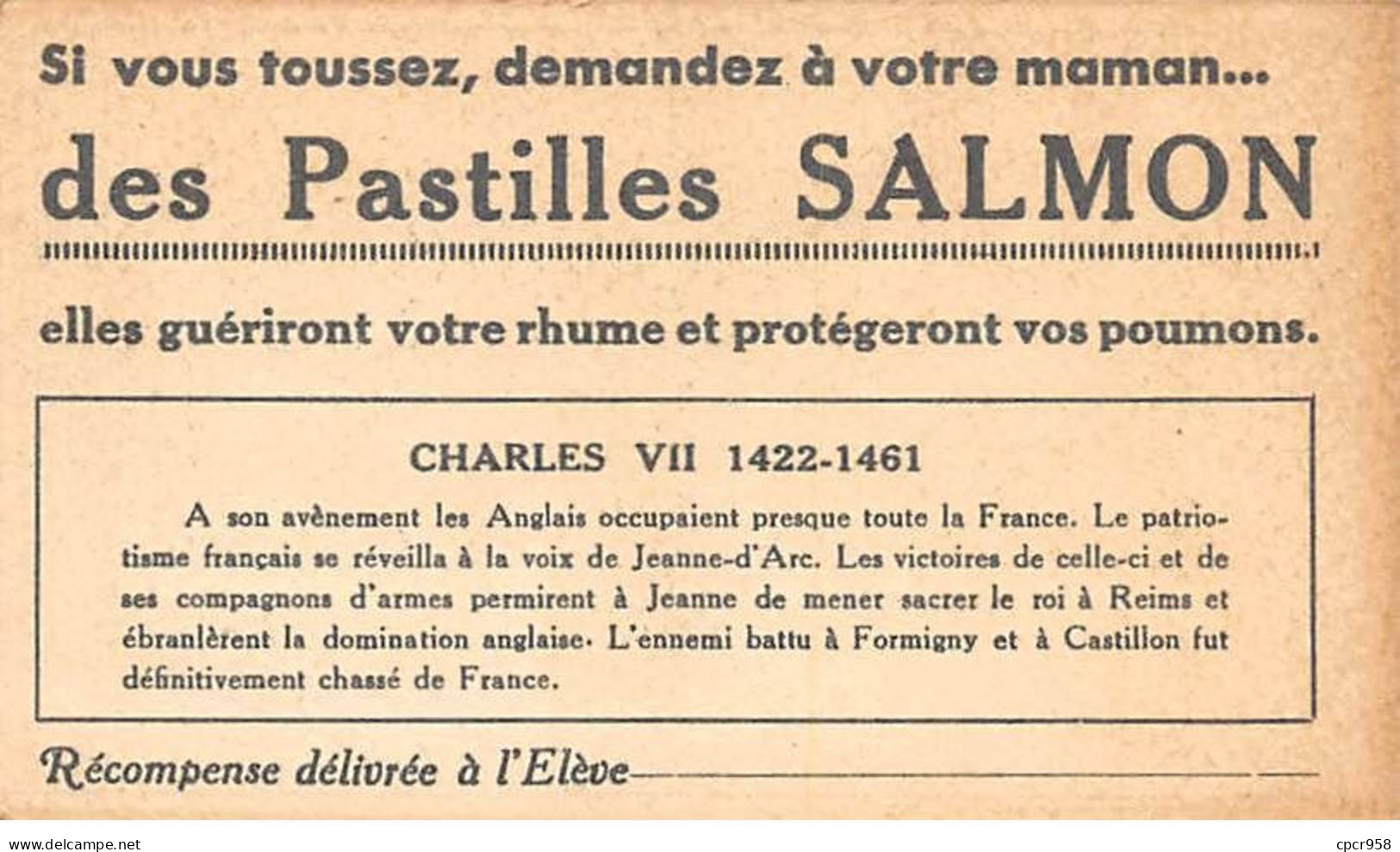 Chromos -COR11961 - Pastilles SALMON -  Charles VII - Roi - Soldats - Hommes -  6x10cm Env. - Sonstige & Ohne Zuordnung