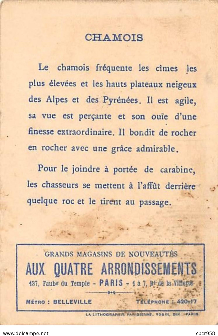 Chromos -COR11737 - Magasins Aux Quatre Arrondissements - Les Grandes Chasses - Chamois -  7x10cm Env. - Otros & Sin Clasificación