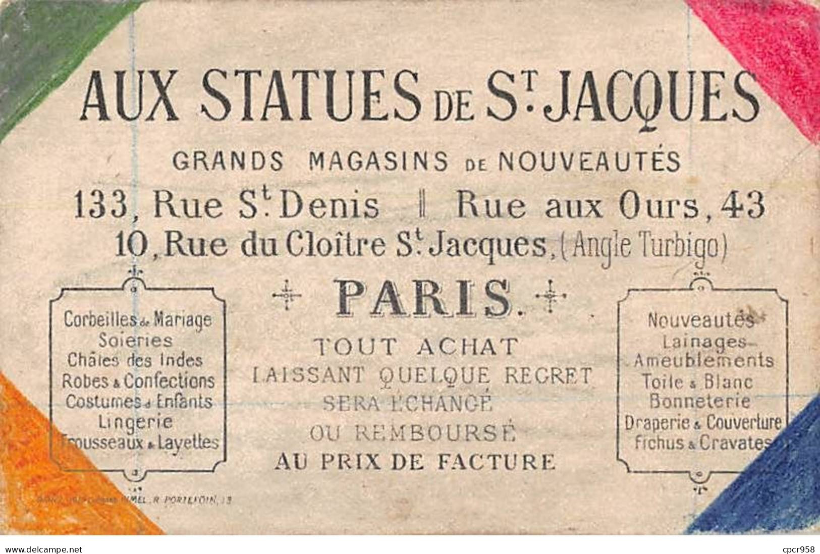 Chromos -COR11952 - Aux Statues De St Jacques - Homme - Paniers - Légumes - Fleurs  -  6x10cm Env. - Otros & Sin Clasificación