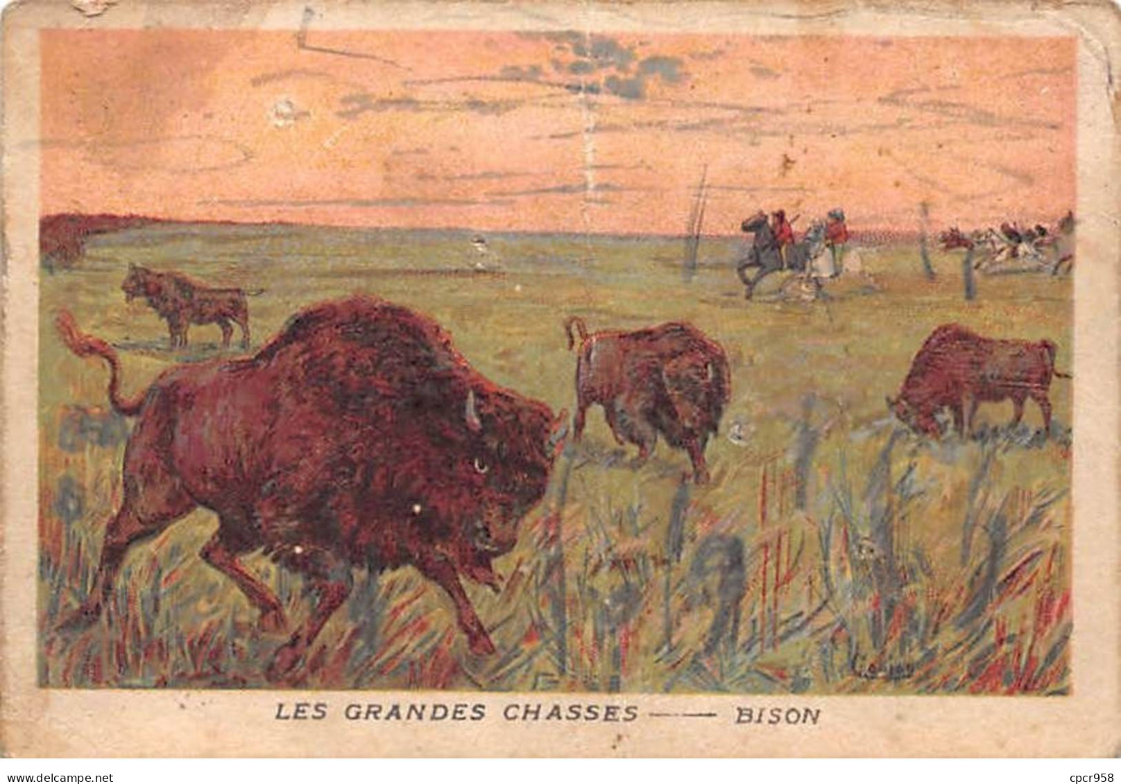 Chromos -COR11741 - Magasins Aux Quatre Arrondissements - Les Grandes Chasses - Bisons -  7x10cm Env. - Autres & Non Classés