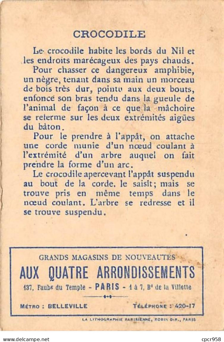 Chromos -COR11739 - Magasins Aux Quatre Arrondissements - Les Grandes Chasses - Crocodiles -  7x10cm Env. - Other & Unclassified