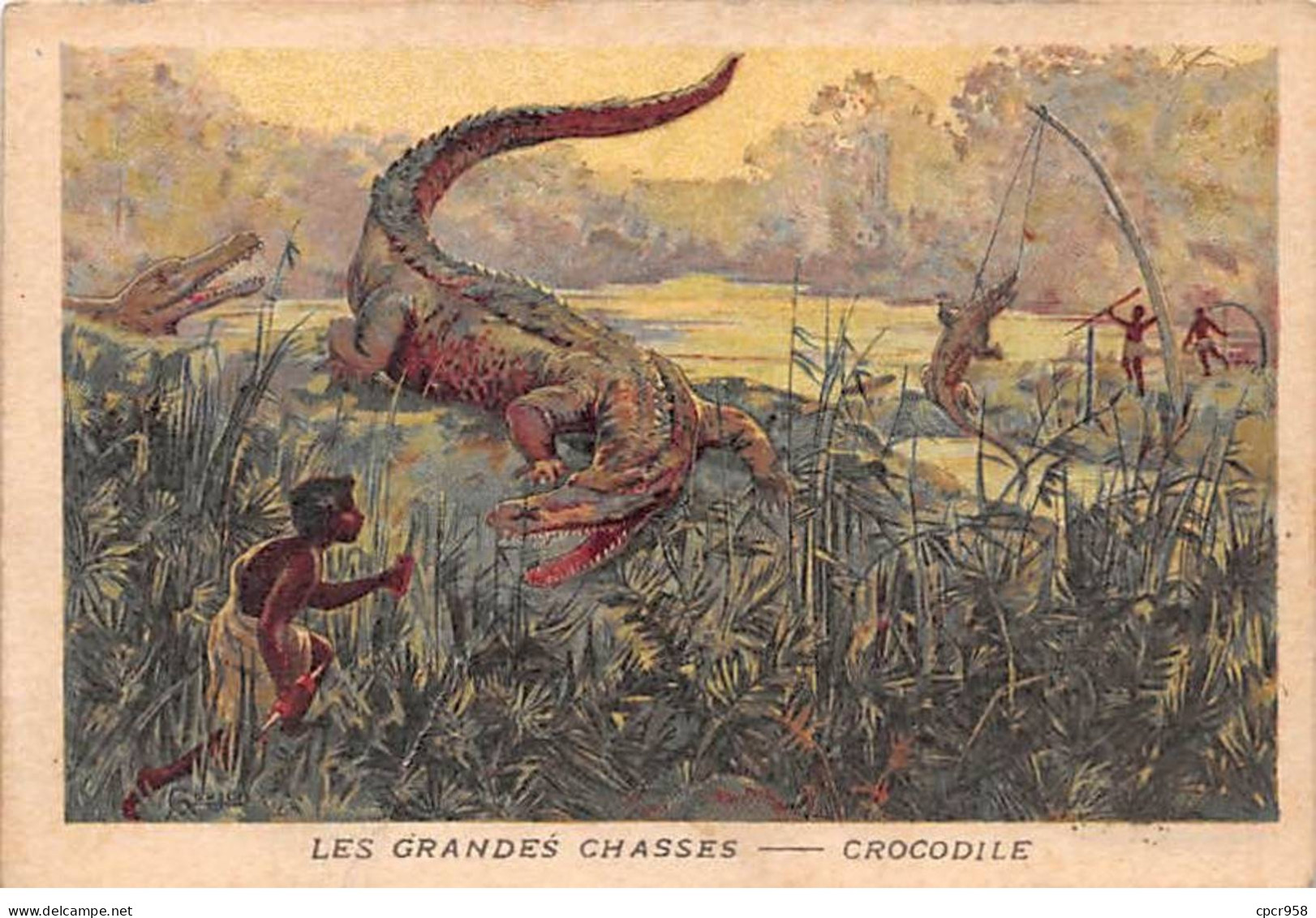 Chromos -COR11738 - Magasins Aux Quatre Arrondissements - Les Grandes Chasses - Crocodiles -  7x10cm Env. - Otros & Sin Clasificación