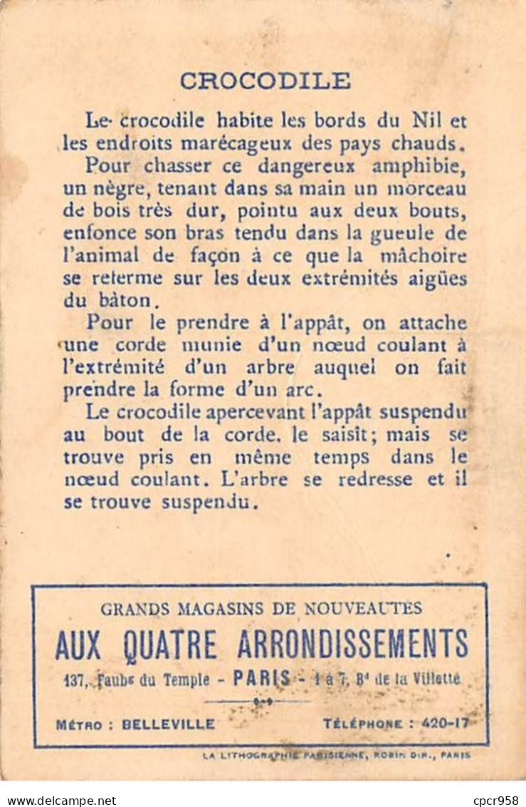 Chromos -COR11738 - Magasins Aux Quatre Arrondissements - Les Grandes Chasses - Crocodiles -  7x10cm Env. - Autres & Non Classés