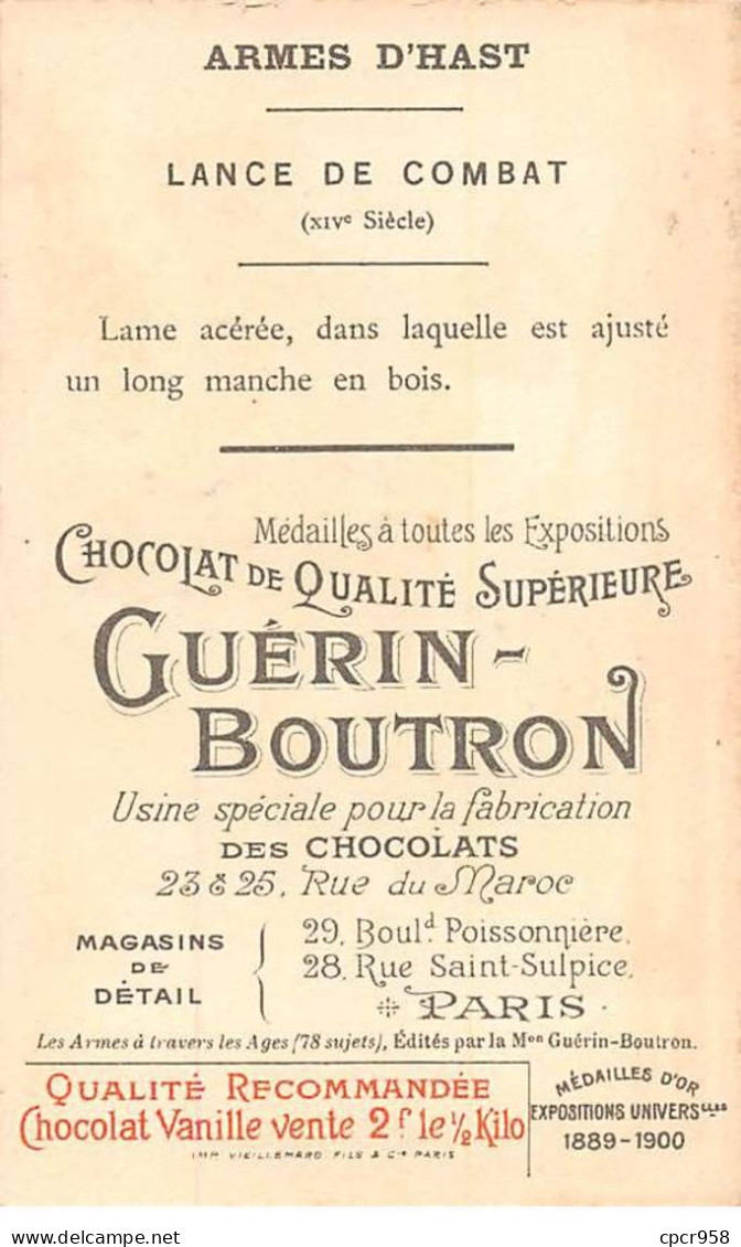 Chromos -COR11923 - Chocolat Guérin-Boutron - Armes D'hast - La Lance De Combat - Chevaux - Hommes -  6x10cm Env. - Guérin-Boutron