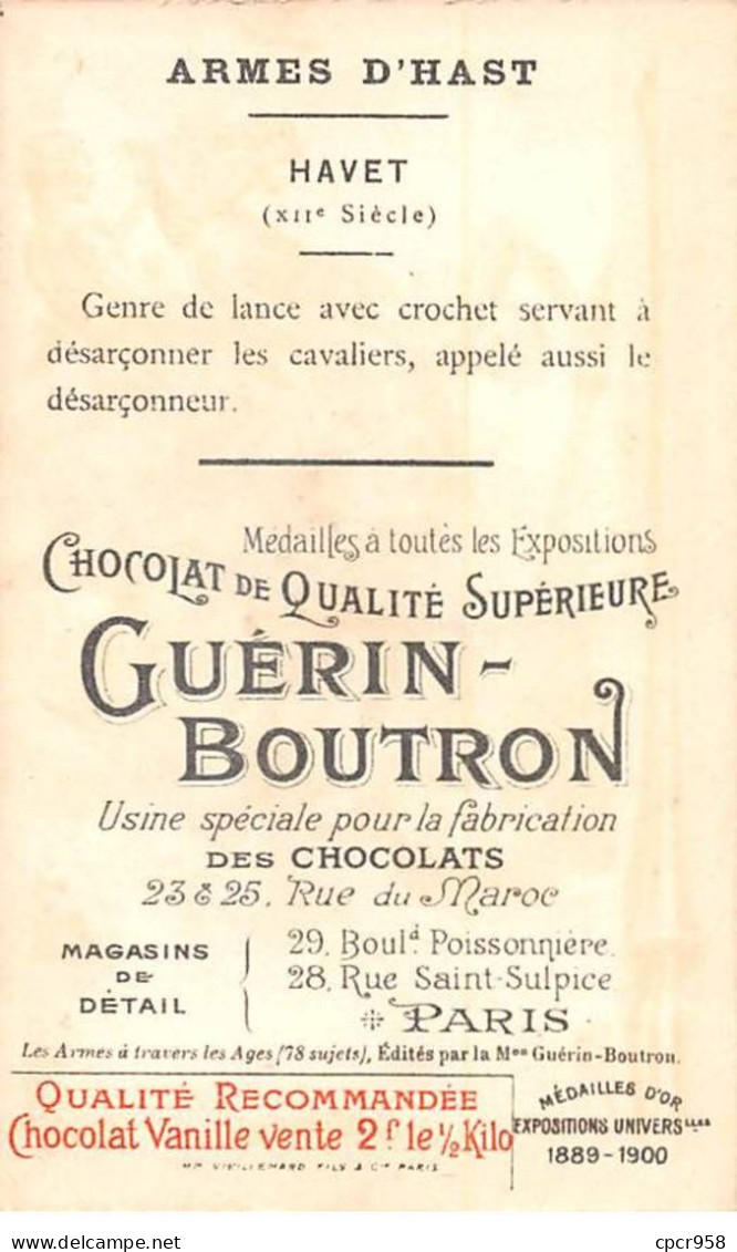 Chromos -COR11926 - Chocolat Guérin-Boutron - Armes D'hast - Havet - Chevaux - Hommes -  6x10cm Env. - Guérin-Boutron