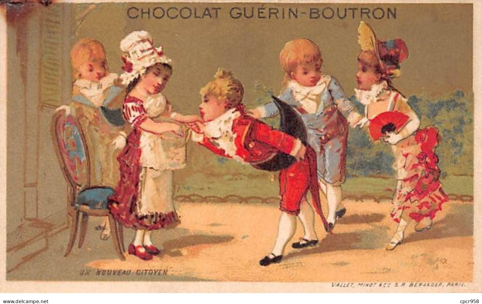 Chromos -COR11916 - Chocolat Guérin-Boutron - Hommes - Femmes - Chaise -  6x10cm Env. - Guerin Boutron