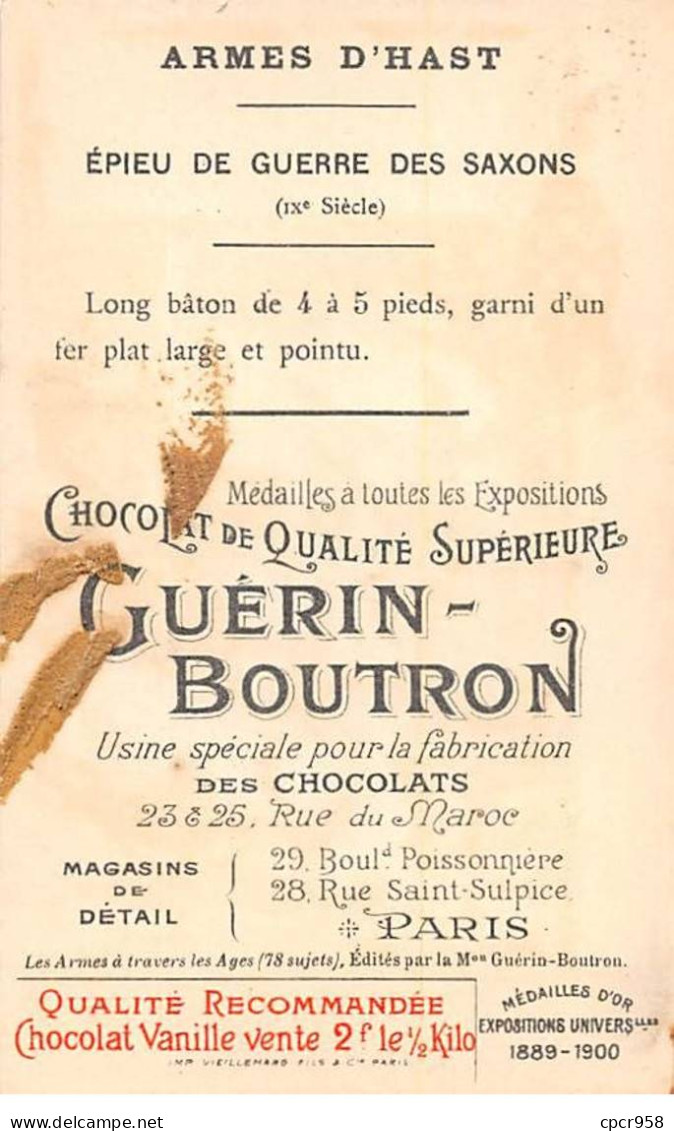 Chromos -COR11907 - Chocolat Guérin-Boutron - Armes D'hast - Epieu De Guerre Des Saxons- Chevaux - Hommes -  6x10cm Env. - Guerin Boutron