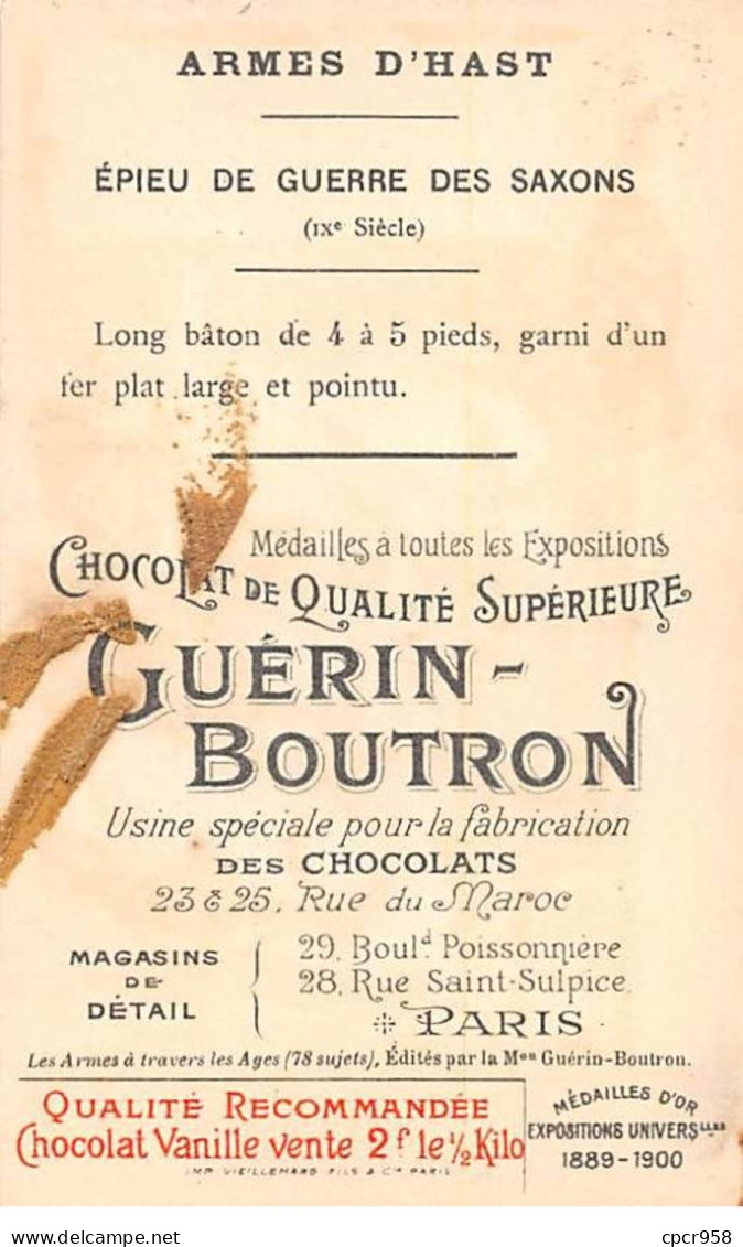 Chromos -COR11907 - Chocolat Guérin-Boutron - Armes D'hast - Epieu De Guerre Des Saxons- Chevaux - Hommes -  6x10cm Env. - Guérin-Boutron