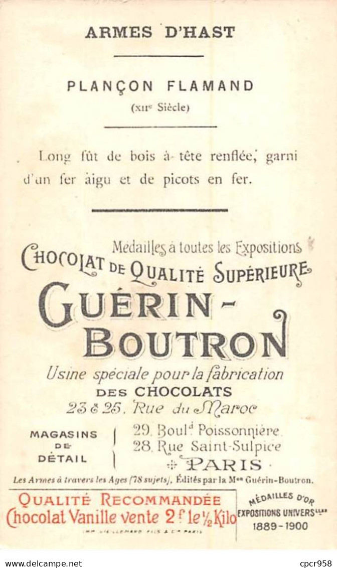 Chromos -COR11905 - Chocolat Guérin-Boutron - Armes D'hast - Plançon Flamand - Hommes -  6x10cm Env. - Guerin Boutron