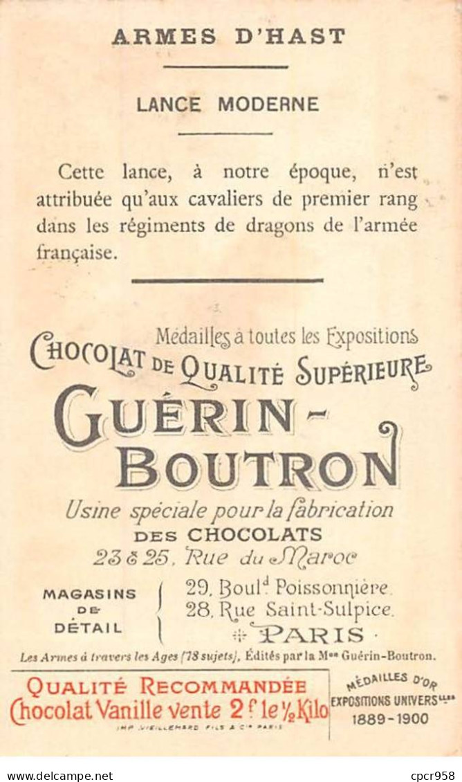 Chromos -COR11925 - Chocolat Guérin-Boutron - Armes D'hast - Lance Moderne - Cheval - Hommes -  6x10cm Env. - Guérin-Boutron