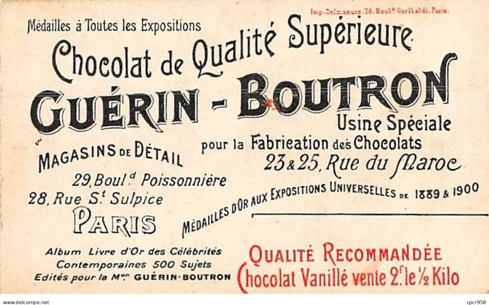 Chromos -COR11708 - Chocolat Guérin-Boutron - Prince De Monaco -  6x10cm Env. - Guérin-Boutron