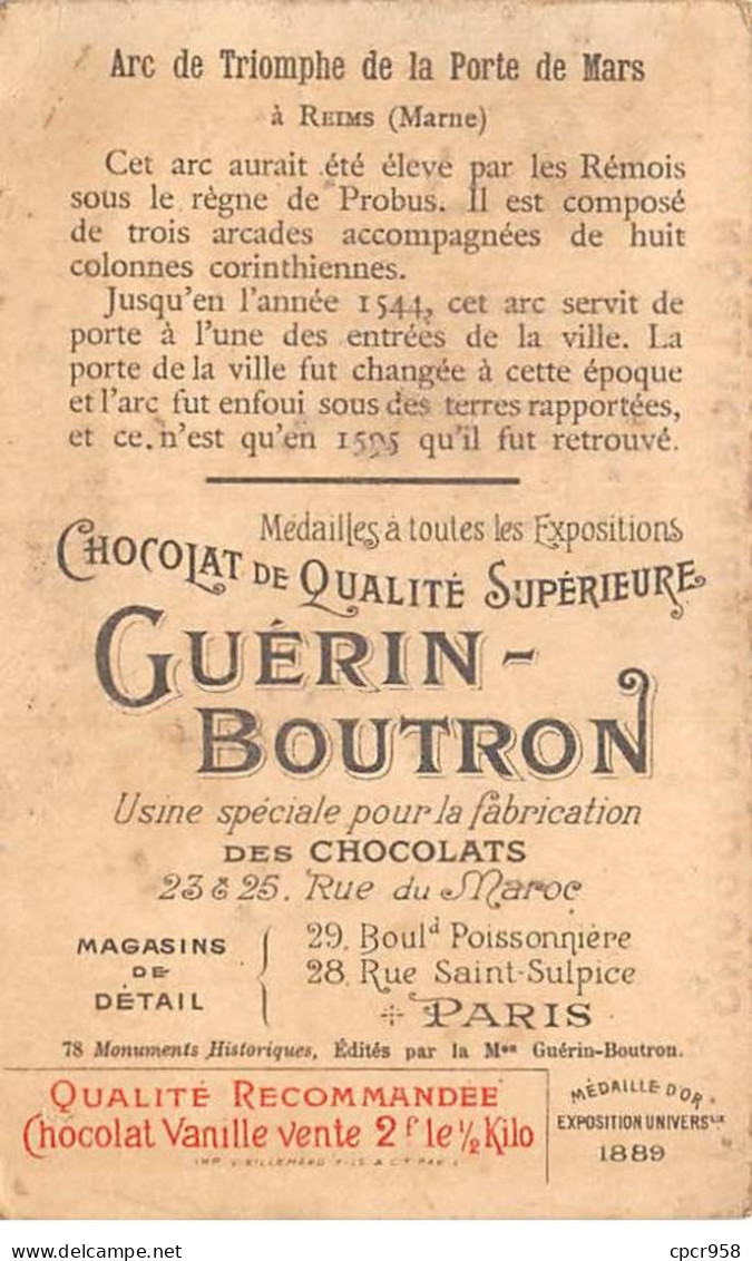 Chromos -COR11903 - Chocolat Guérin-Boutron - Arc De Triomphe De La Porte De Mars - Reims -  6x10cm Env. - Guérin-Boutron