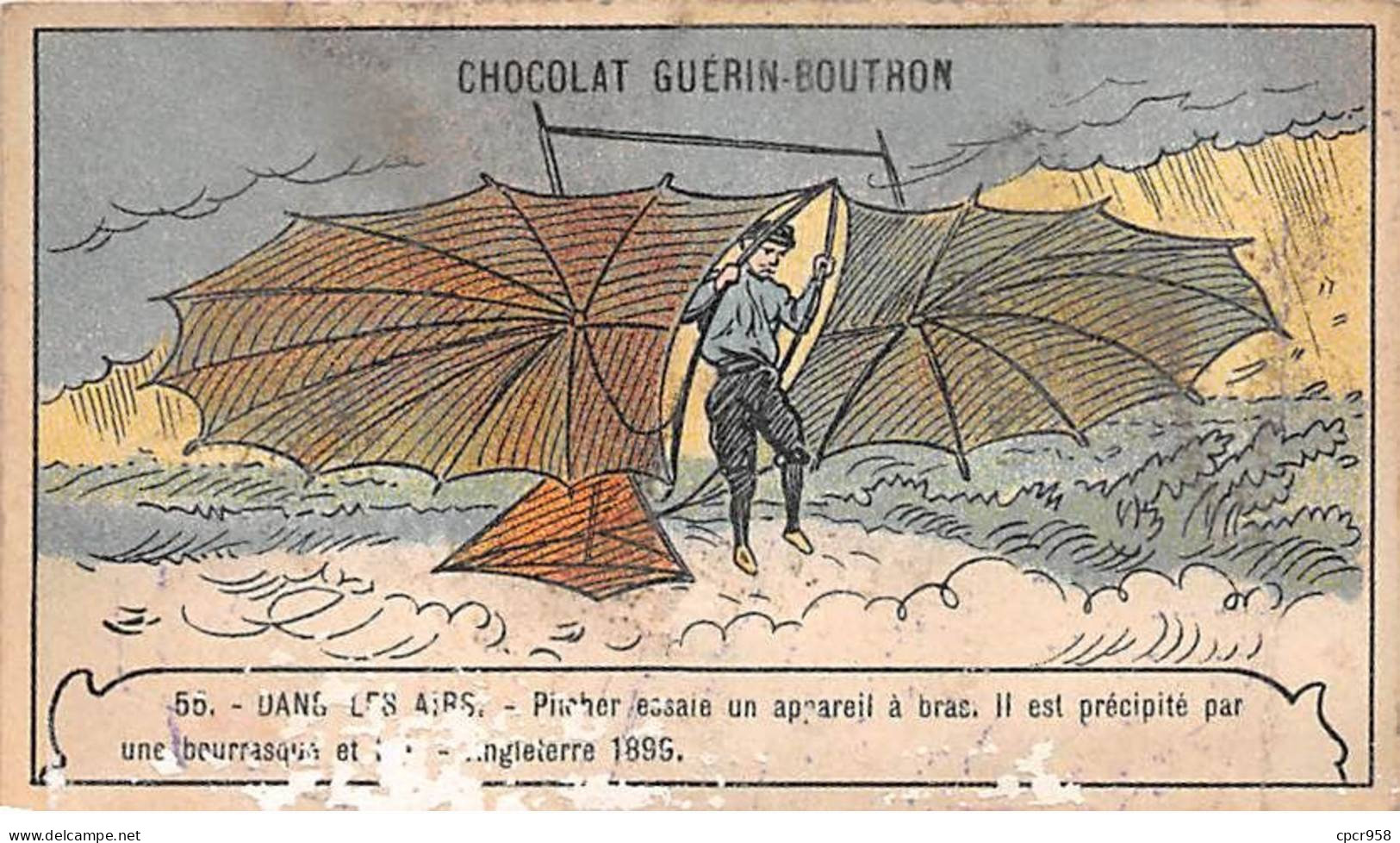 Chromos -COR11902 - Chocolat Guérin-Boutron - Dans Les Airs - Pincher - Appareil à Bras -  6x10cm Env. - Guérin-Boutron