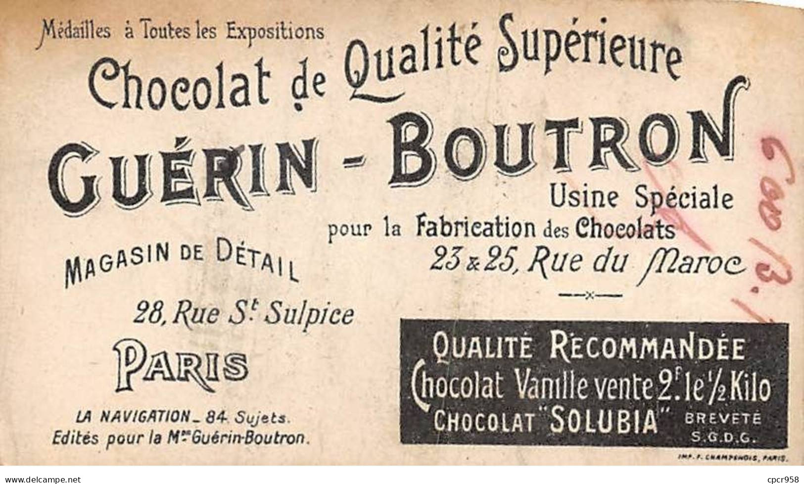 Chromos -COR11901 - Chocolat Guérin-Boutron - Marine De Guerre - Le Pluviose- Sous-marin -  6x10cm Env. - Guerin Boutron