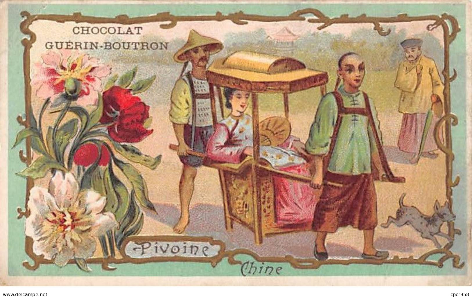 Chromos -COR11904 - Chocolat Guérin-Boutron - Chine - Pivoine - Hommes - Femme -  6x10cm Env. - Guerin Boutron