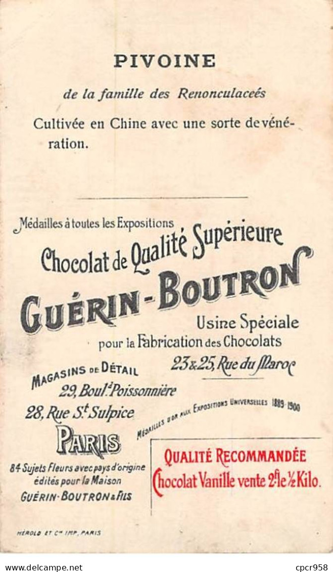 Chromos -COR11904 - Chocolat Guérin-Boutron - Chine - Pivoine - Hommes - Femme -  6x10cm Env. - Guerin Boutron