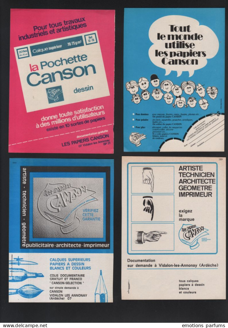 Lot De 7 Publicités Papier Années 60 70 Papiers CANSON  07 Vidalon Les Annonay Ardeche Ecriture  Dessin Crayon Pochette - Reclame