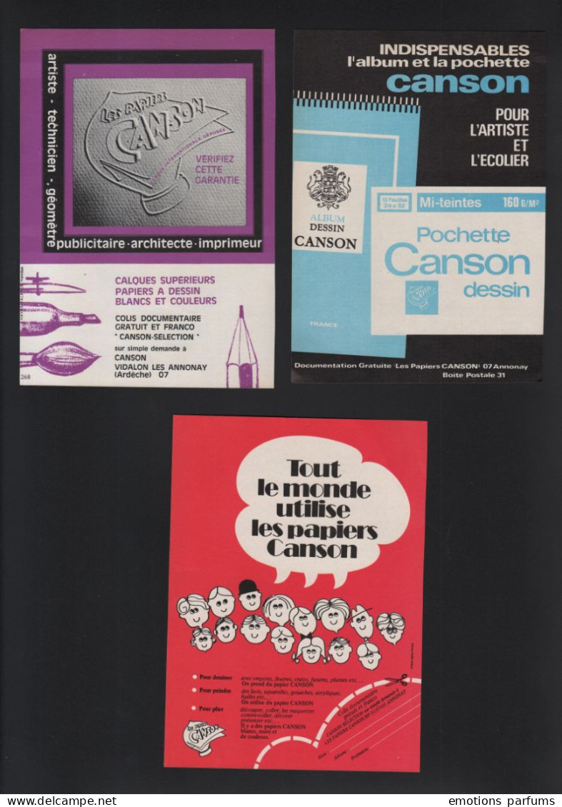 Lot De 7 Publicités Papier Années 60 70 Papiers CANSON  07 Vidalon Les Annonay Ardeche Ecriture  Dessin Crayon Pochette - Advertising