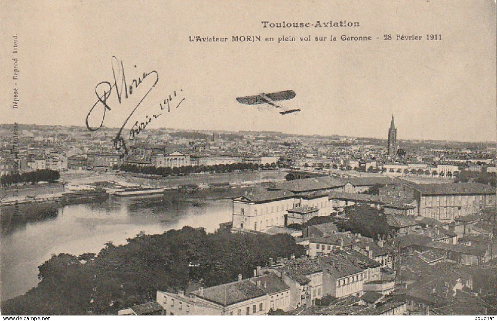 ZY 90-(31) TOULOUSE AVIATION - L' AVIATEUR MORIN EN PLEIN VOL SUR LA GARONNE FEVRIER 1911 - Aviatori