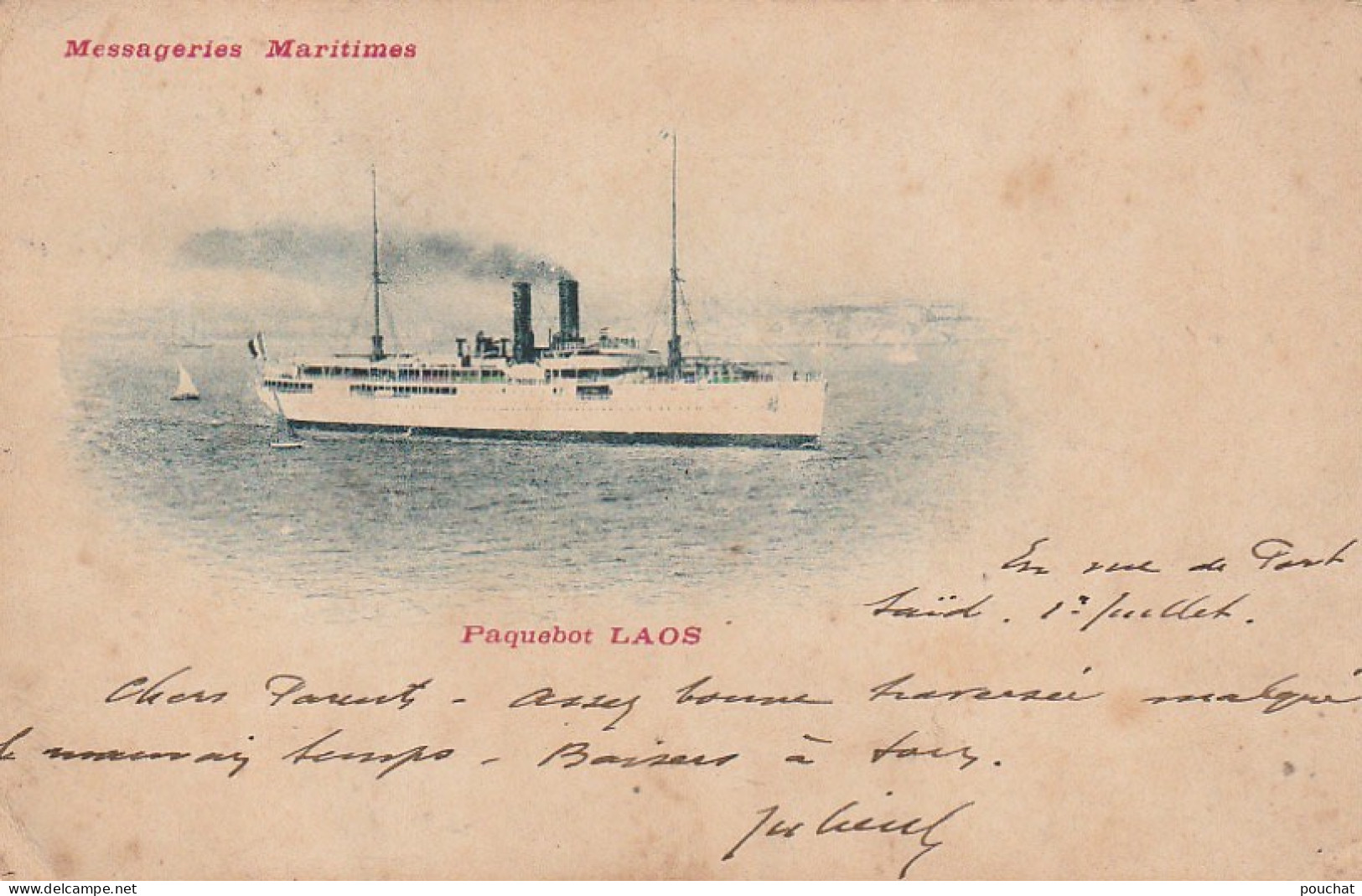 ZY 90- MESSAGERIES MARITIMES - PAQUEBOT LAOS - 2 SCANS - Steamers