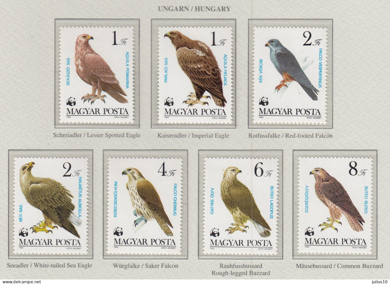 HUNGARY 1983 WWF FAUNA BIRDS OF PREY Mi 3624-3630 MNH(**) Fauna 685 - Eagles & Birds Of Prey