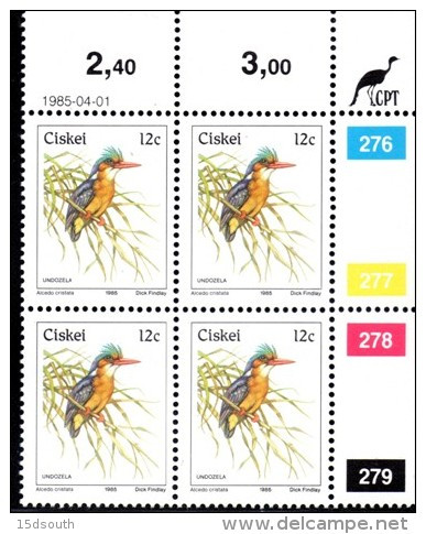 Ciskei - 1985 Birds 12c Additional Value Control Block (**) - Ciskei