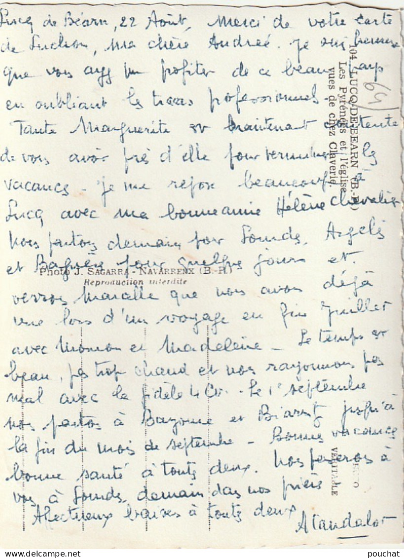 ZY 92-(64) LUCQ DE BEARN - LES PYRENEES ET L' EGLISE VUES DE CHEZ CLAVERIE - 2 SCANS - Otros & Sin Clasificación