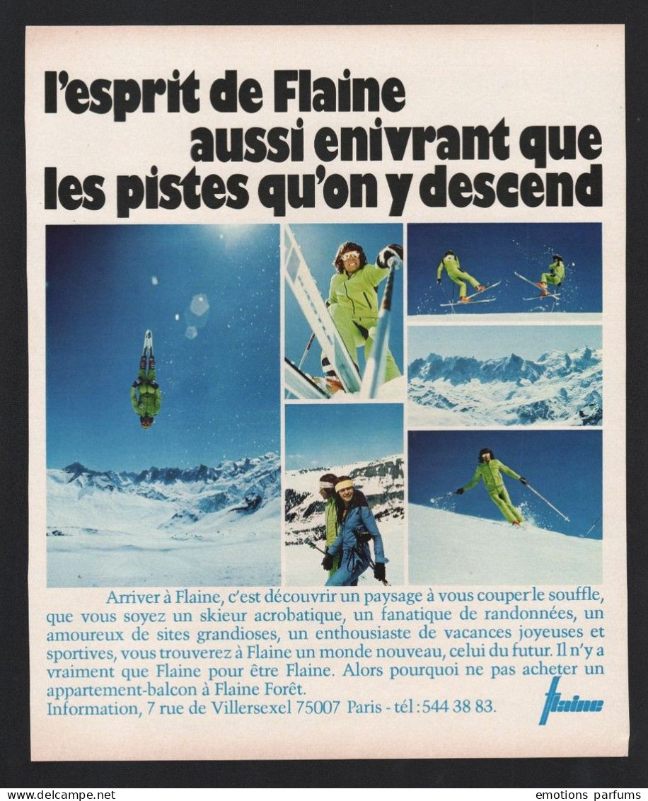 Lot De 3 Publicite 1975 Tourisme Voyage Station  FLAINE 74 Haute Savoie Ski Skieur Montagne Randonnée Raquette - Reclame