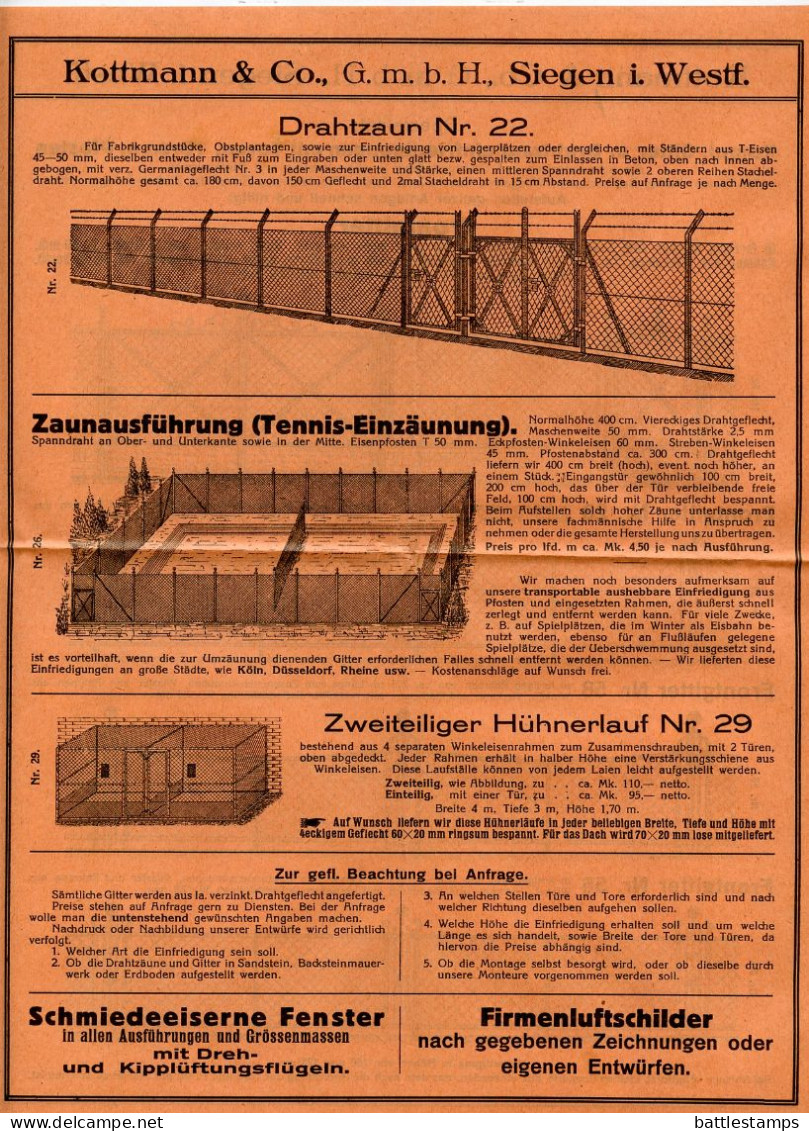 Germany 1926 Cover w/ Advertisements; Siegen - Drahtwarenfabrik Kottmann & Co. (Wire Products Factory); 3pf German Eagle