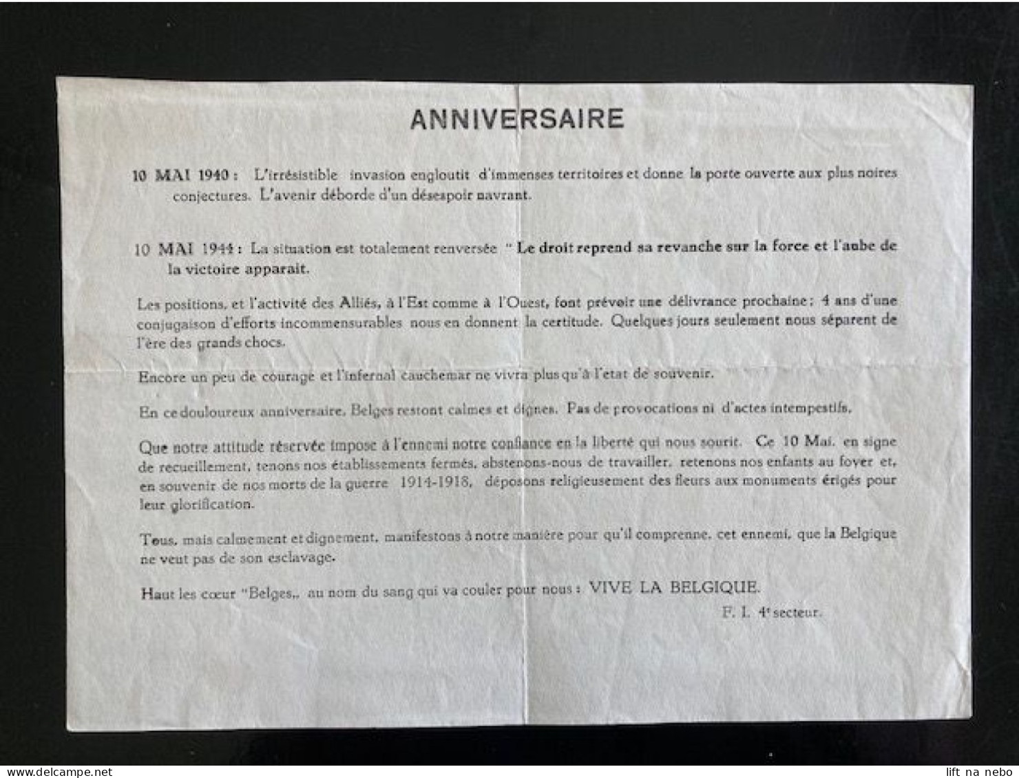 Tract Presse Clandestine Résistance Belge WWII WW2 'Anniversaire' 10 Mai 1940: L'irresistible Invasion Engloutit... - Documentos